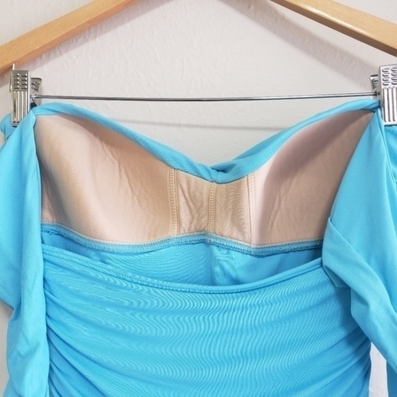 CARMEN Marc Valvo Smocked Bandeau Swimdres Waterfall Solid - Picture 10 of 11